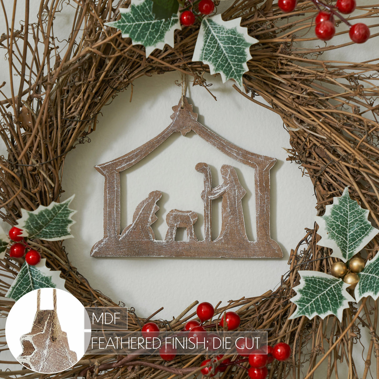 Nativity Ornament Feathered Finish