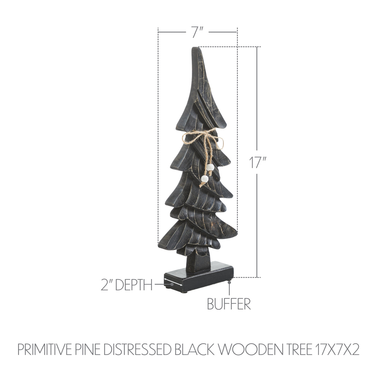 VHC Brands 2PC Primitive Pine Distressed Black Wooden Tree ,Small and Large
