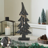 VHC Brands 2PC Primitive Pine Distressed Black Wooden Tree ,Small and Large
