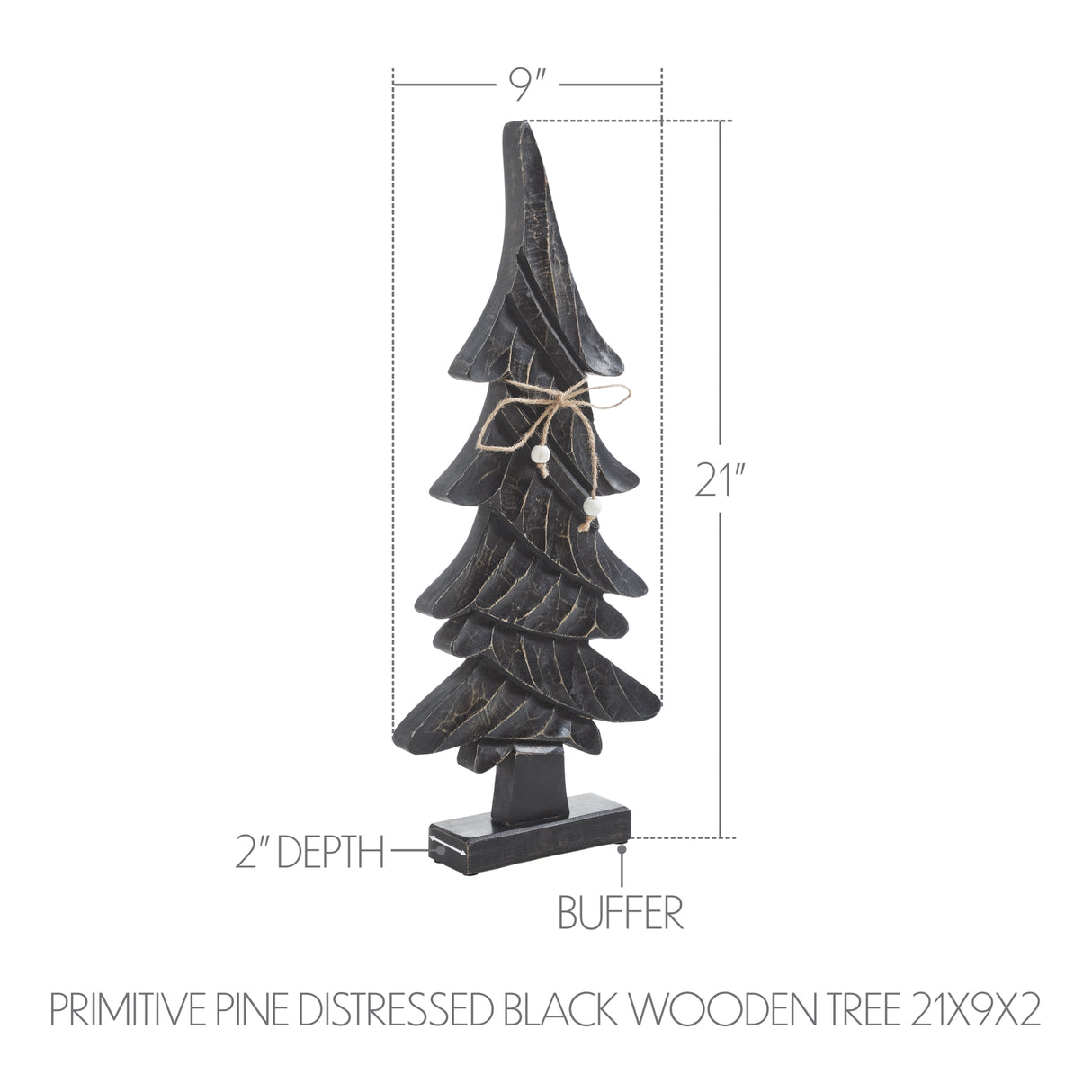 VHC Brands 2PC Primitive Pine Distressed Black Wooden Tree ,Small and Large