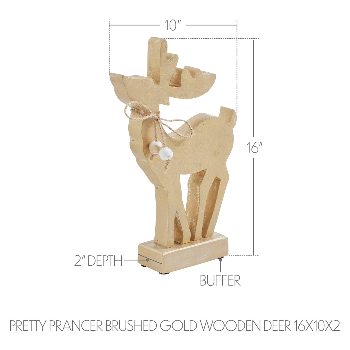 VHC Brands 2PC Pretty Prancer Brushed Gold Wooden Deer ,Small and Large
