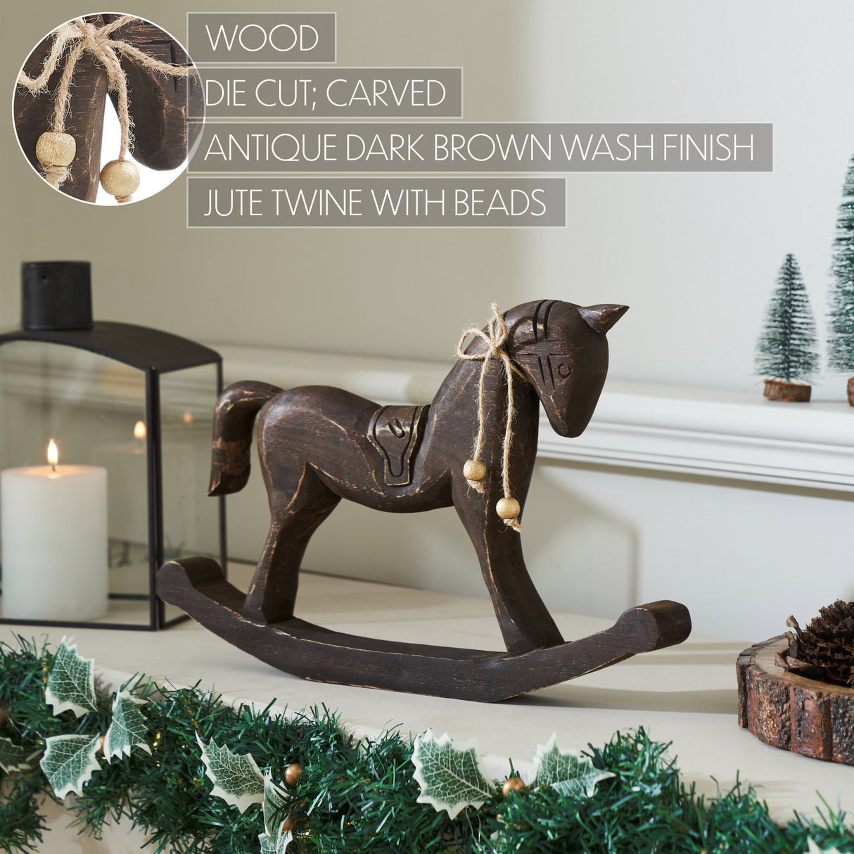 Wooden Rocking Horse Statuette 9.5x15x1.5