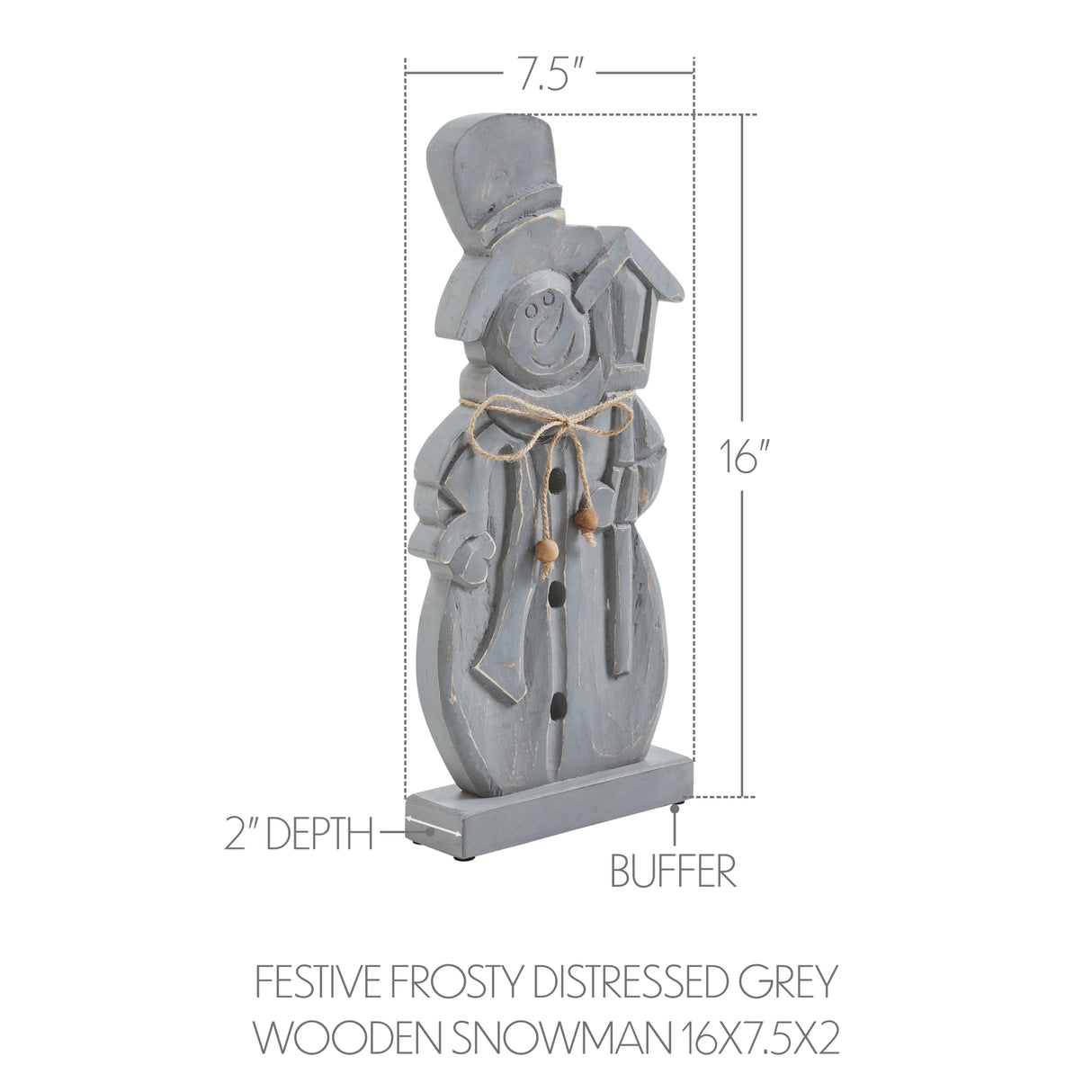 Festive Frosty Distressed Grey Wooden Snowman 16x7.5x2