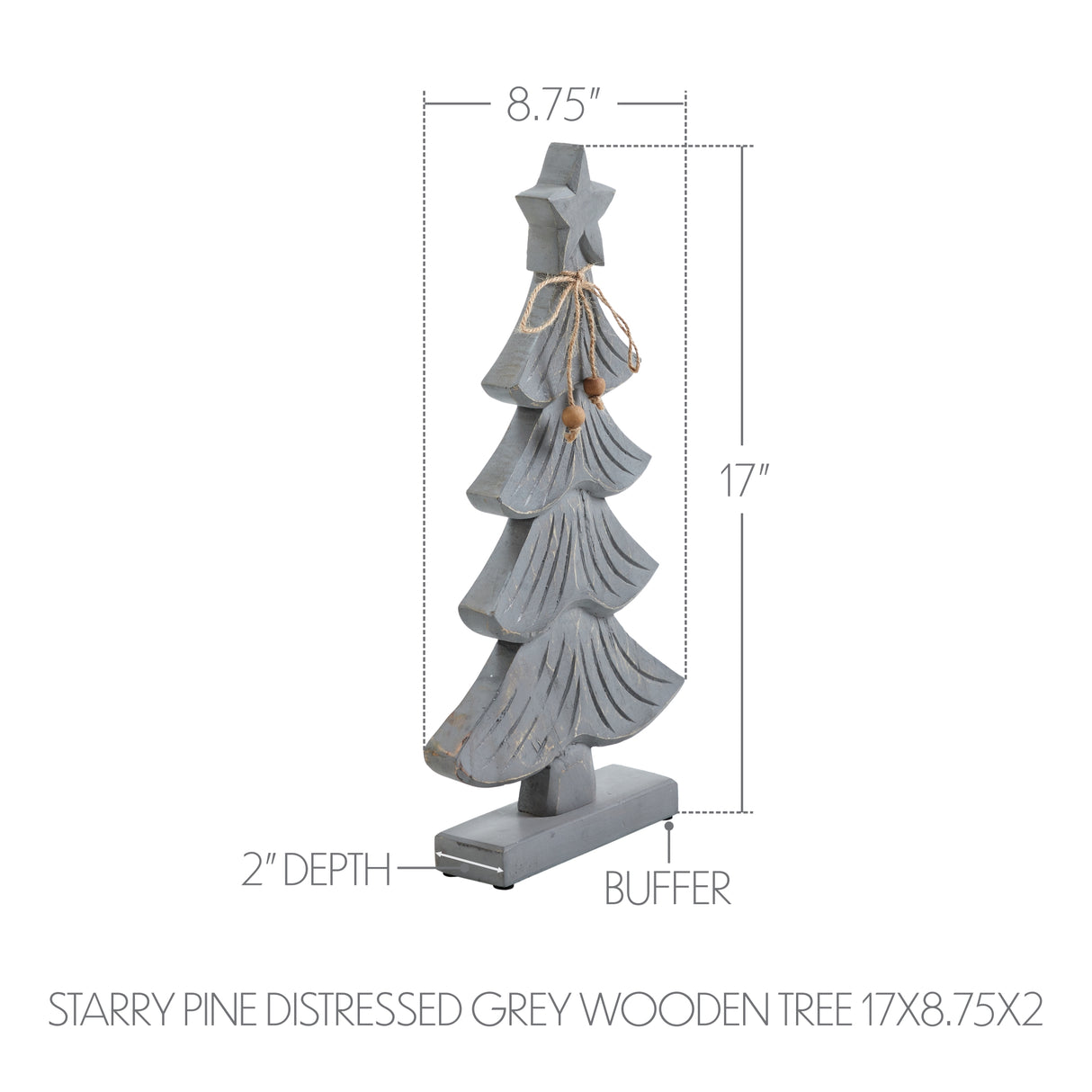 VHC Brands 3PC Starry Pine Distressed Grey Wooden Tree ,Small Meduim and Large