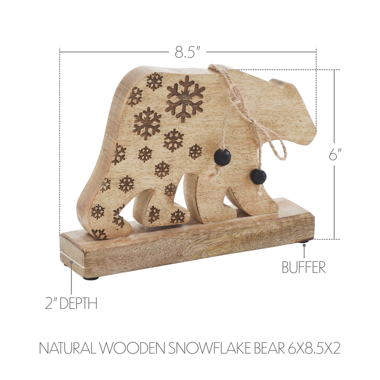 VHC Brands 2PC Natural Wooden Snowflake Bear ,Small and Large