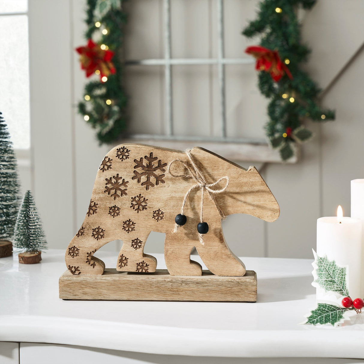 Natural Wooden Snowflake Bear