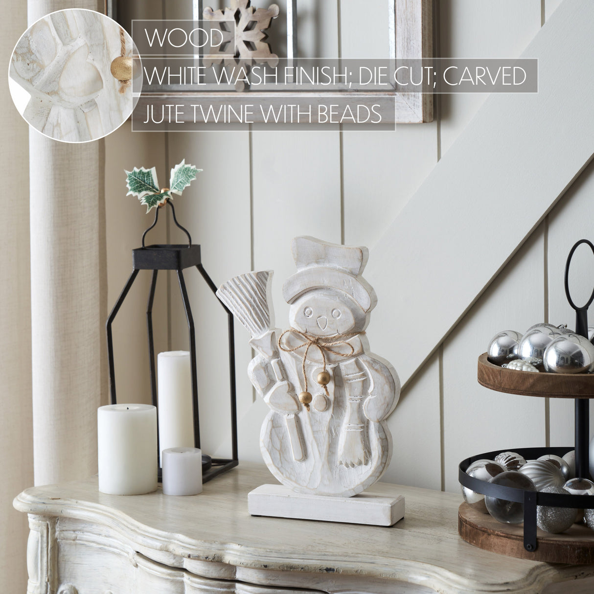 Blizzard Bliss Distressed White Wooden Snowman 13x9x2