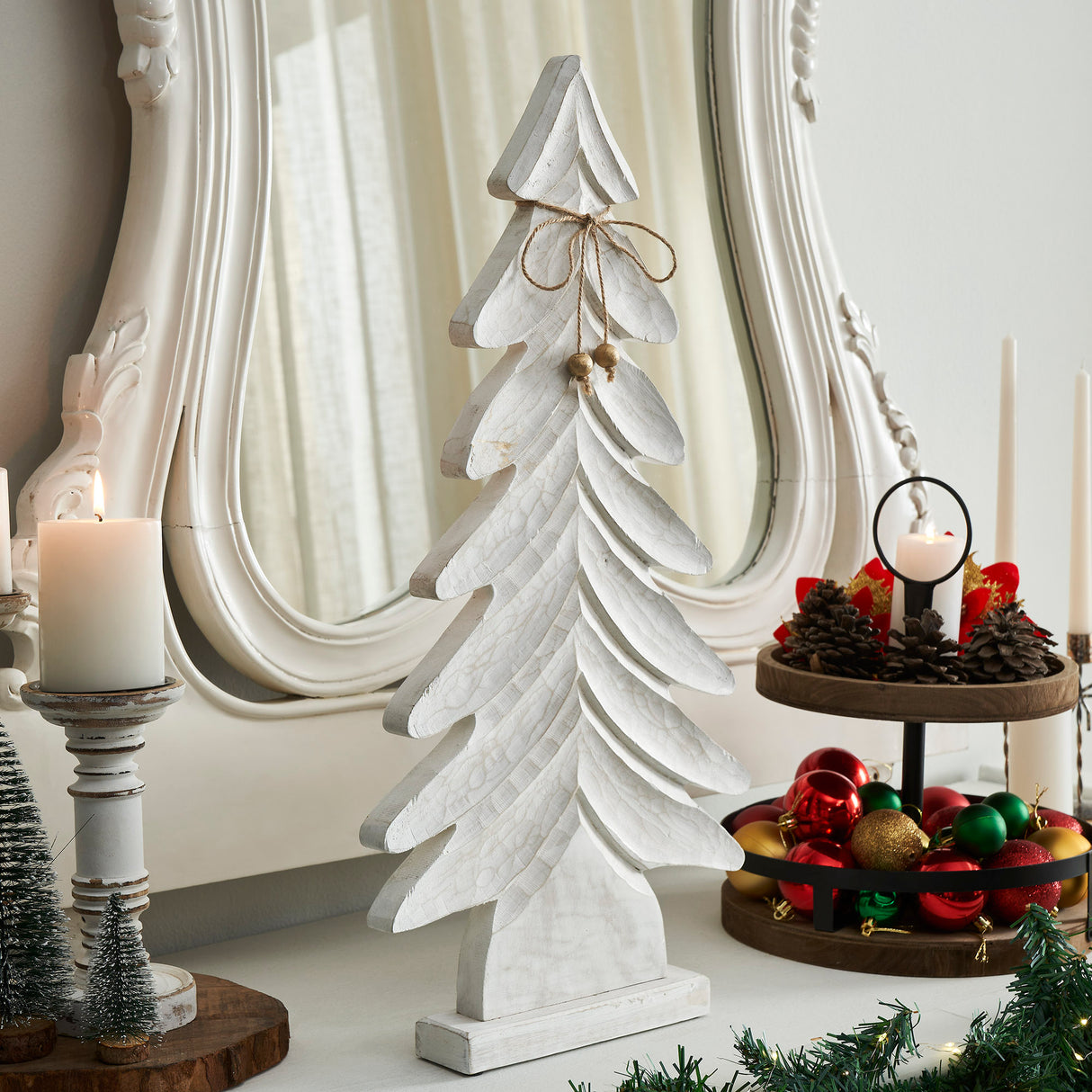 All is Calm Distressed White Wooden Tree 24x12x2