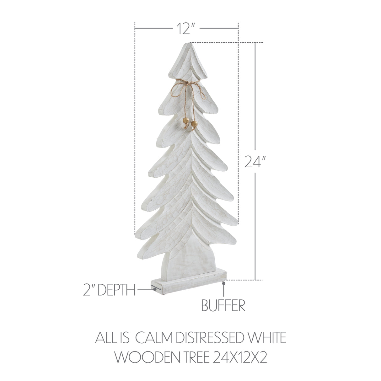 All is Calm Distressed White Wooden Tree 24x12x2