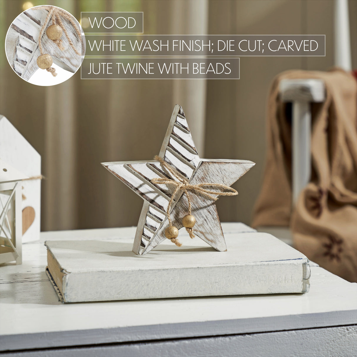 VHC Brands 2PC Winter Wonderland Distressed White Wooden Star ,Small and Large