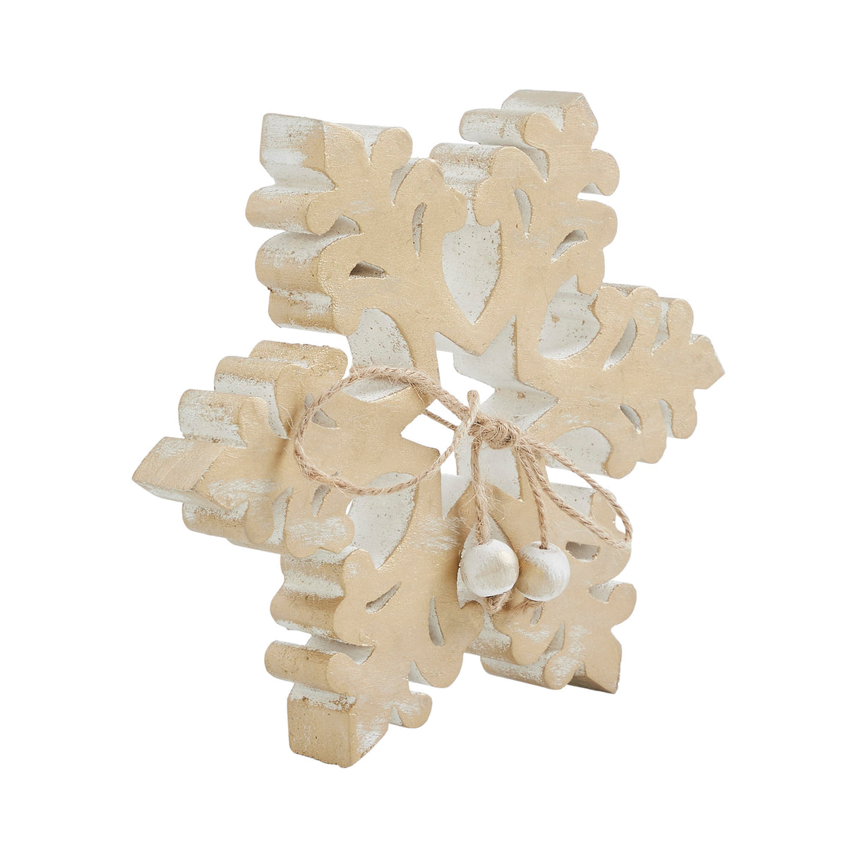 VHC Brands 2PC Yuletide Glow Brushed Gold Wooden Snowflake ,Small and Large