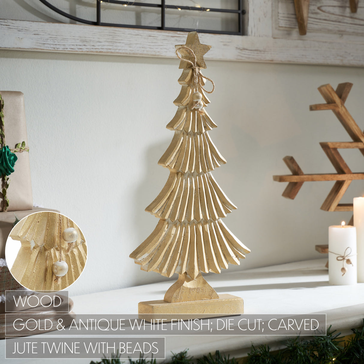 Yuletide Glow Brushed Gold Wooden Tree