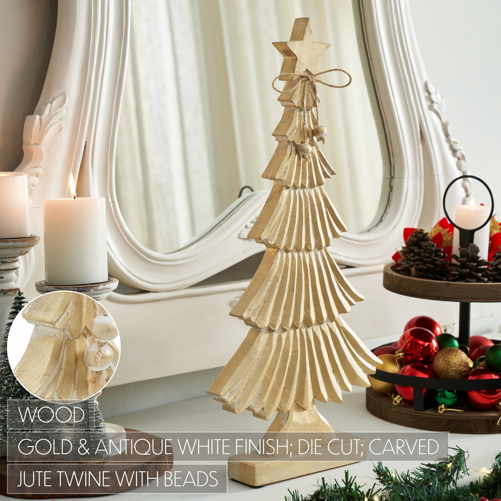 Yuletide Glow Brushed Gold Wooden Tree – VHC Brands Home Decor