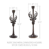 Rustic Stag Metal Candlestick Holders Set of 2 - 10.5/12.5 inch