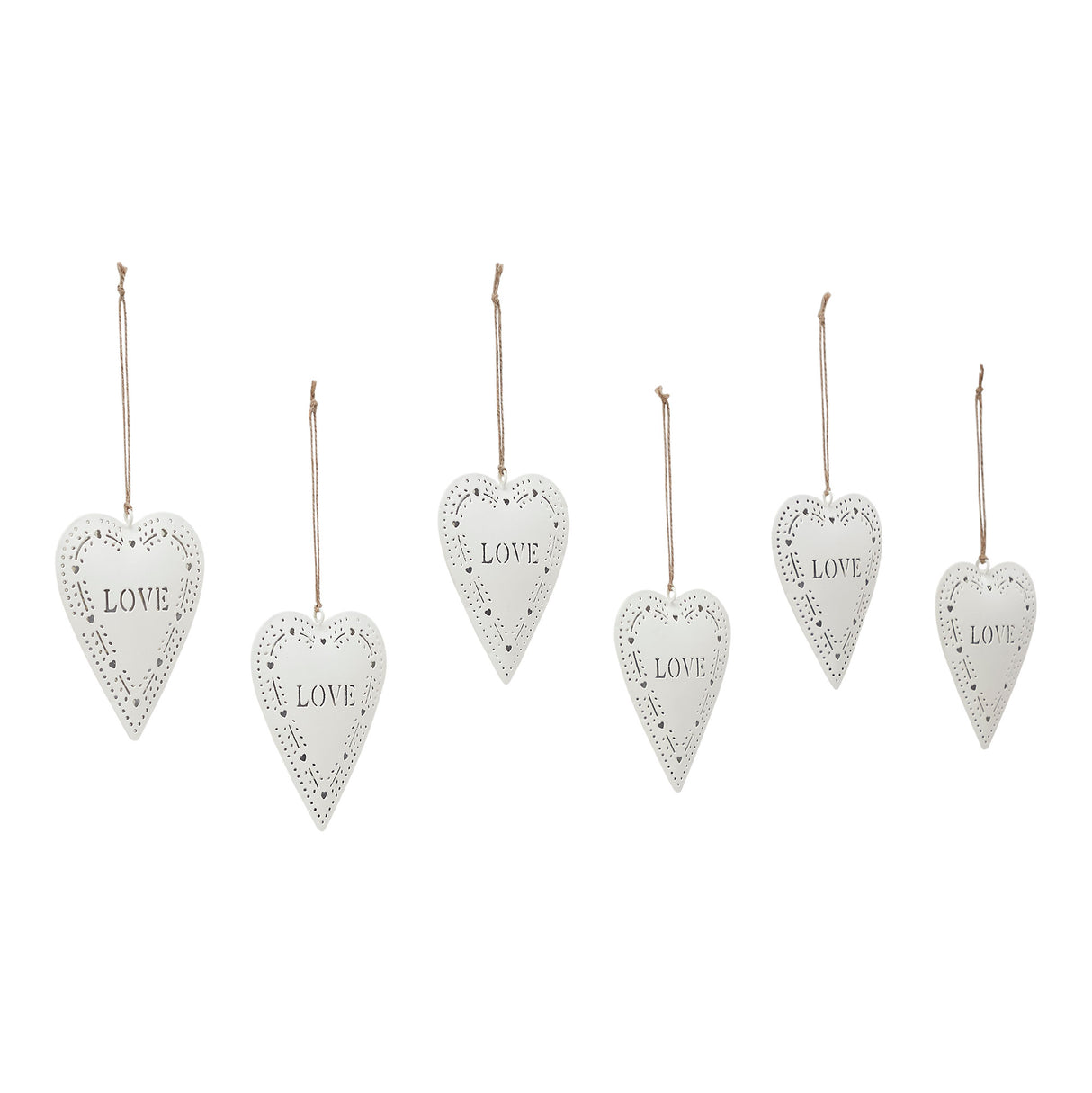 Love Stamp Heart Metal Ornament Set of 6 -  5.25 inch