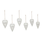 Love Stamp Heart Metal Ornament Set of 6 -  5.25 inch