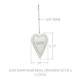 Love Stamp Heart Metal Ornament Set of 6 -  5.25 inch