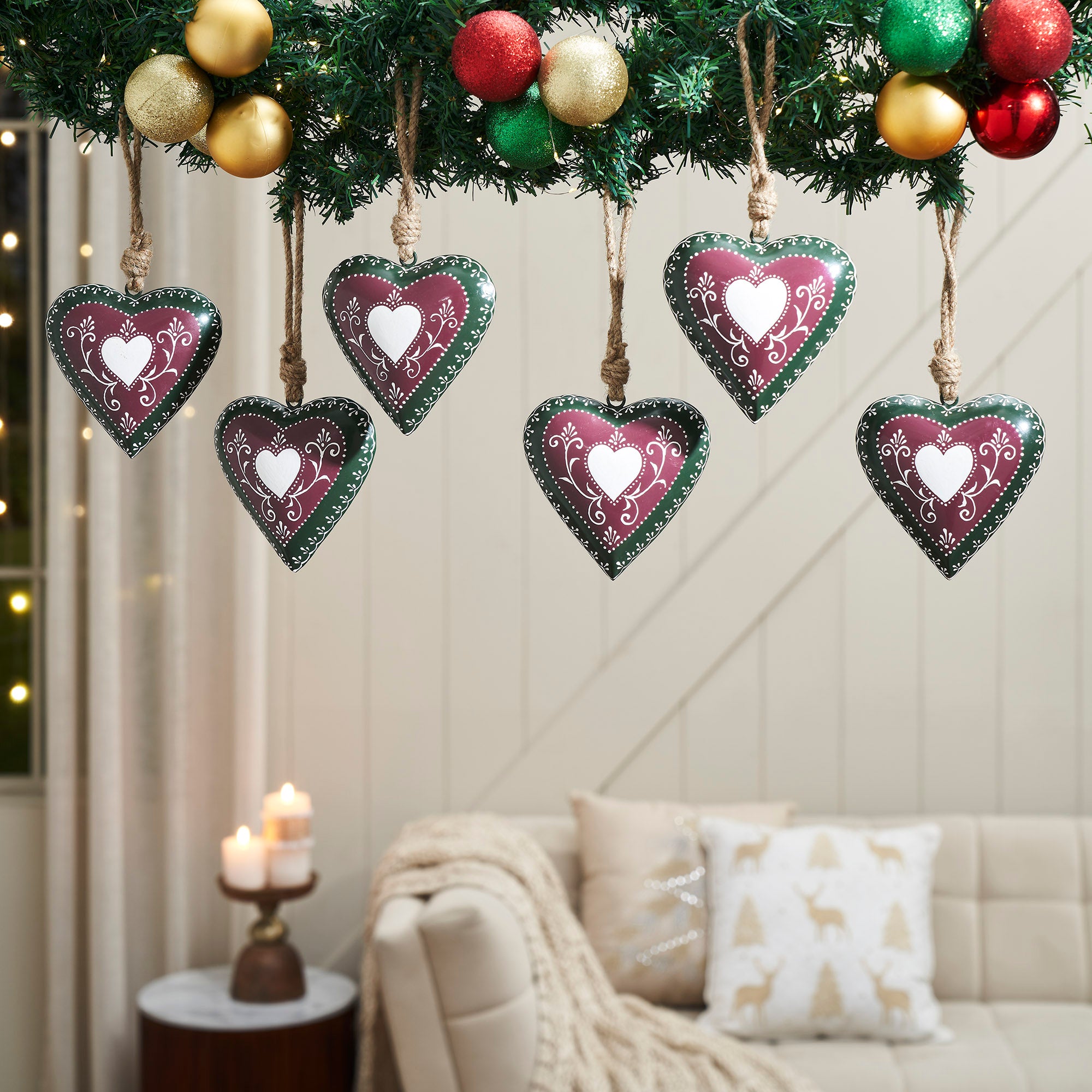 Burgundy Heritage Metal Heart Ornament Set of 6 - 5 inch – VHC