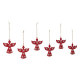 Falling Snow Red Angel Metal Ornament Set of 6 - 4.4 inch