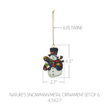 Nature's Snowman Metal Ornament Set of 6 - 4.5 inch