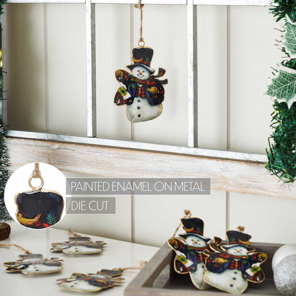 Nature's Snowman Metal Ornament Set of 6 - 4.5 inch