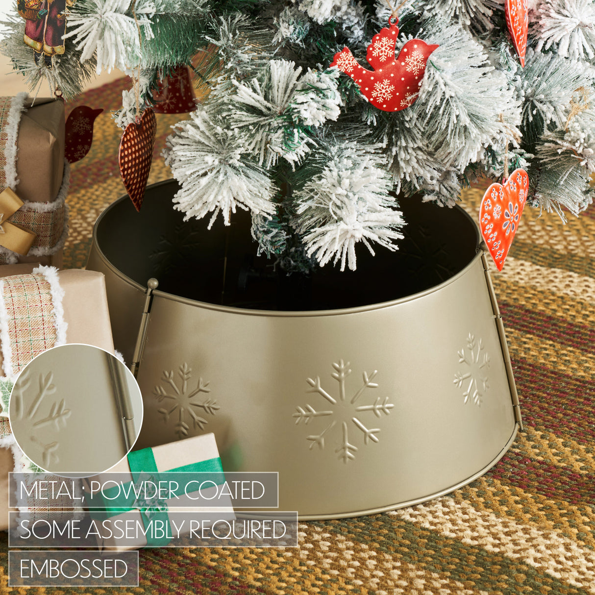Stamped Snowflake Metal Tree Collar 8x20x20