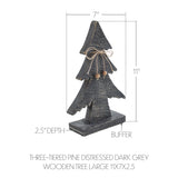 VHC Brands 2PC Three-Tiered Pine Distressed Dark Grey Wooden Tree ,Small and Large