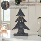 VHC Brands 2PC Three-Tiered Pine Distressed Dark Grey Wooden Tree ,Small and Large
