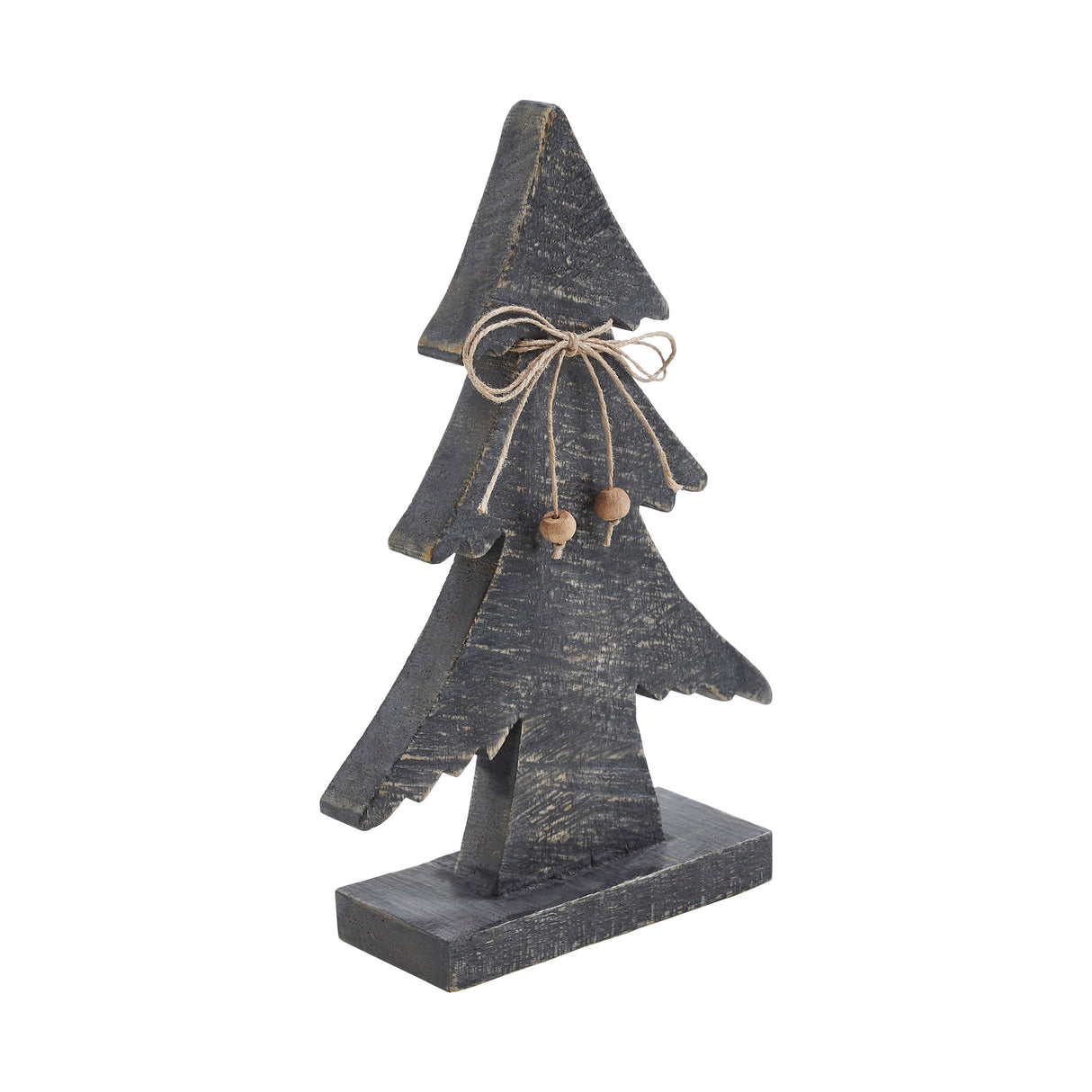 VHC Brands 2PC Three-Tiered Pine Distressed Dark Grey Wooden Tree ,Small and Large