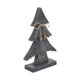 VHC Brands 2PC Three-Tiered Pine Distressed Dark Grey Wooden Tree ,Small and Large