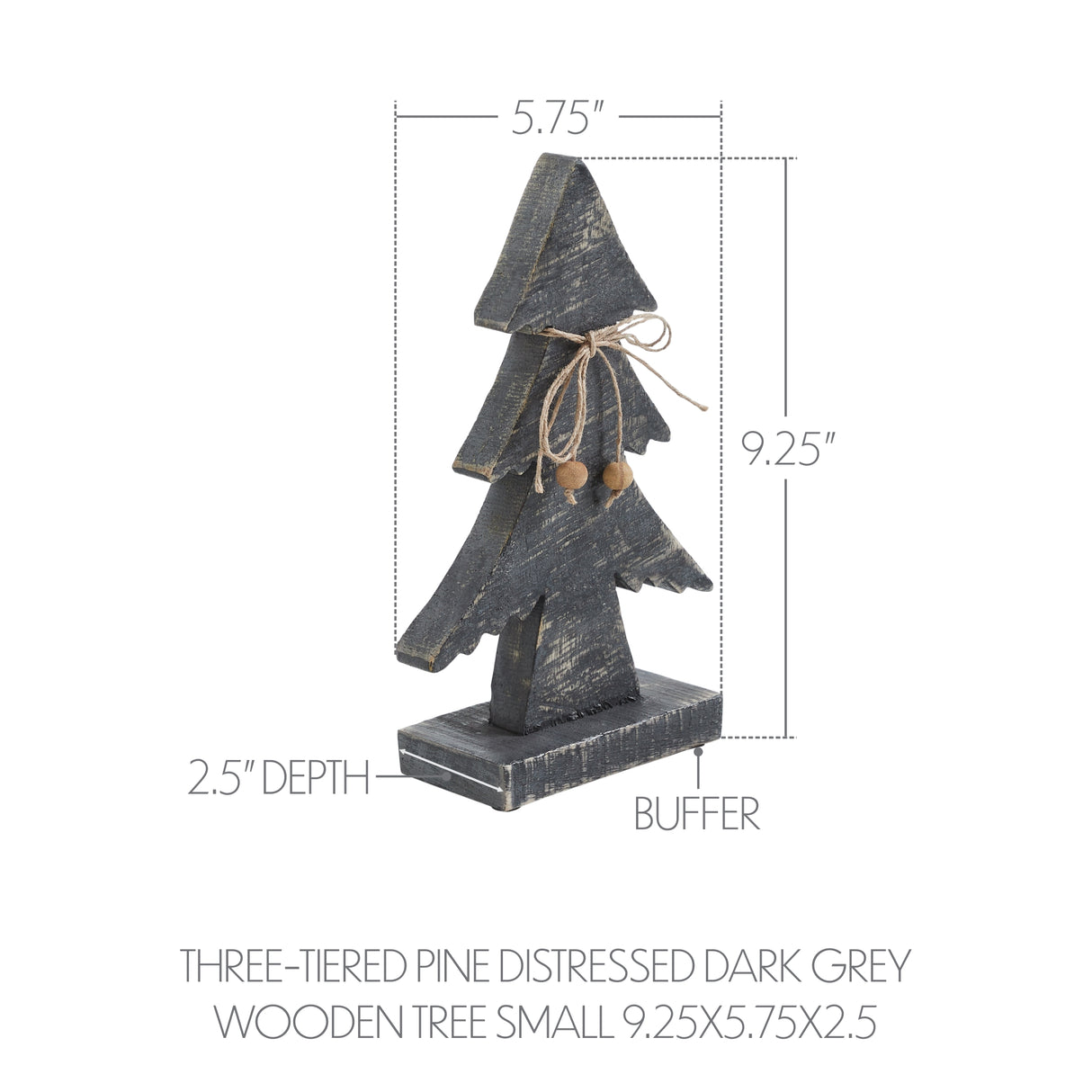 VHC Brands 2PC Three-Tiered Pine Distressed Dark Grey Wooden Tree ,Small and Large