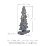 VHC Brands 2PC Four-Tiered Pine Distressed Dark Grey Wooden Tree ,Small and Large