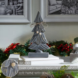 VHC Brands 2PC Four-Tiered Pine Distressed Dark Grey Wooden Tree ,Small and Large