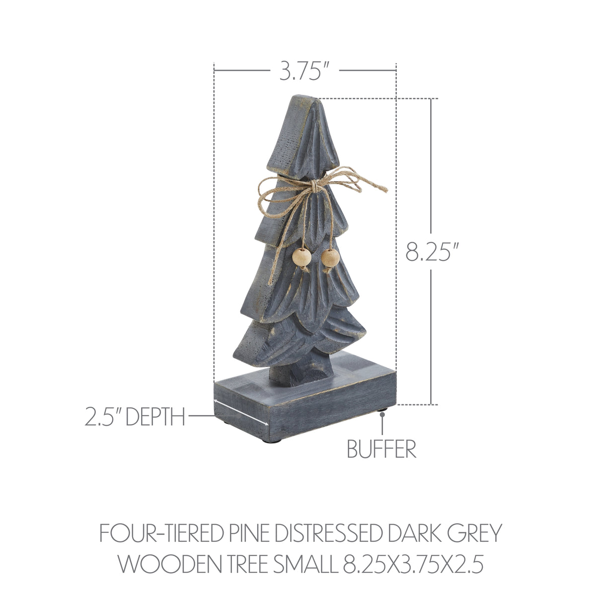 VHC Brands 2PC Four-Tiered Pine Distressed Dark Grey Wooden Tree ,Small and Large