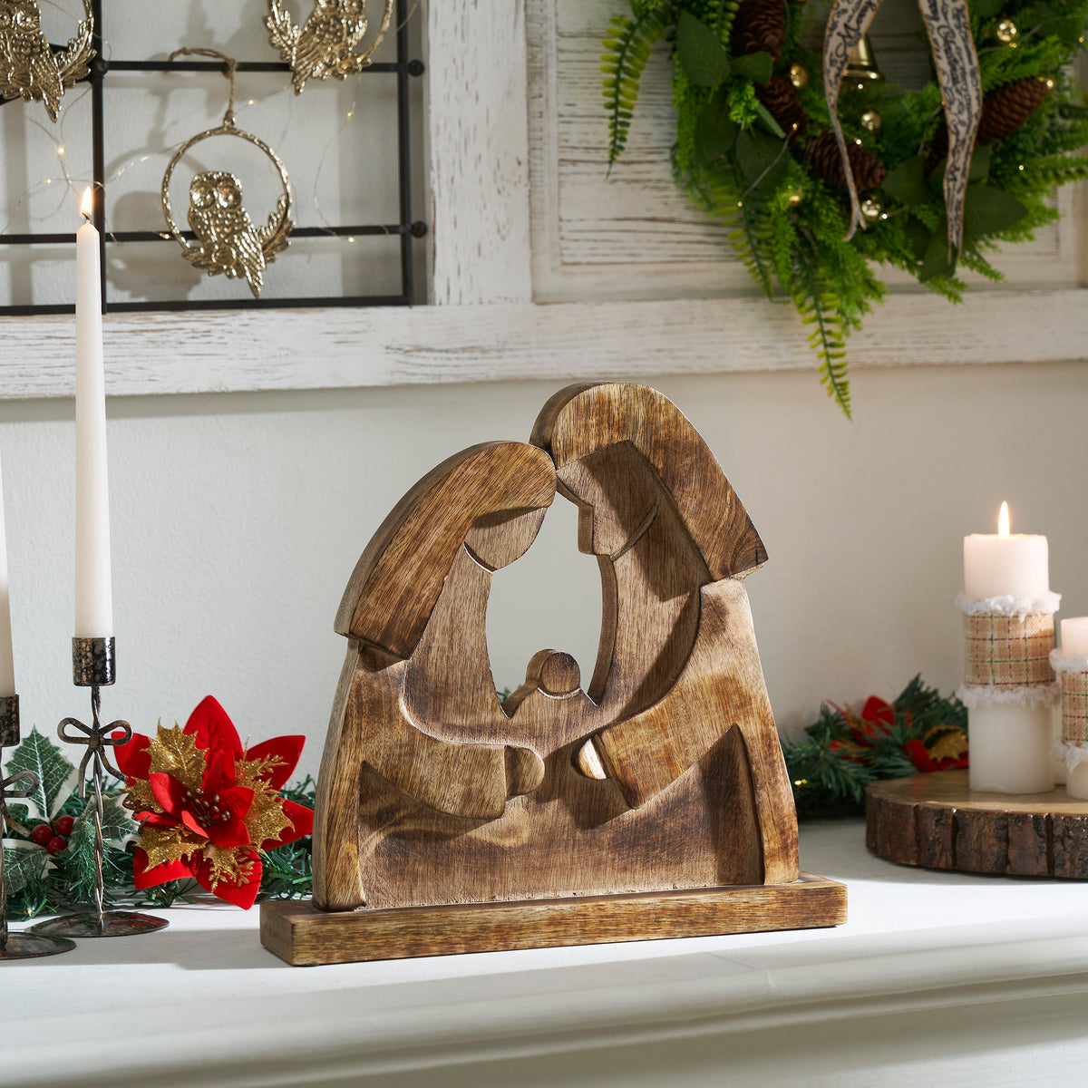 Joseph Decore Mary and Joseph Dark Wooden Decor 12x11.5x2.75 – VHC Brands Home Decor