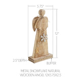 Metal Snowflake Natural Wooden Angel 12x5.75x2.5