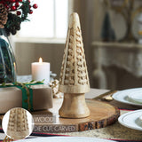 VHC Brands 3PC Natural Wooden Carved Cone Tree ,Small Meduim and Large
