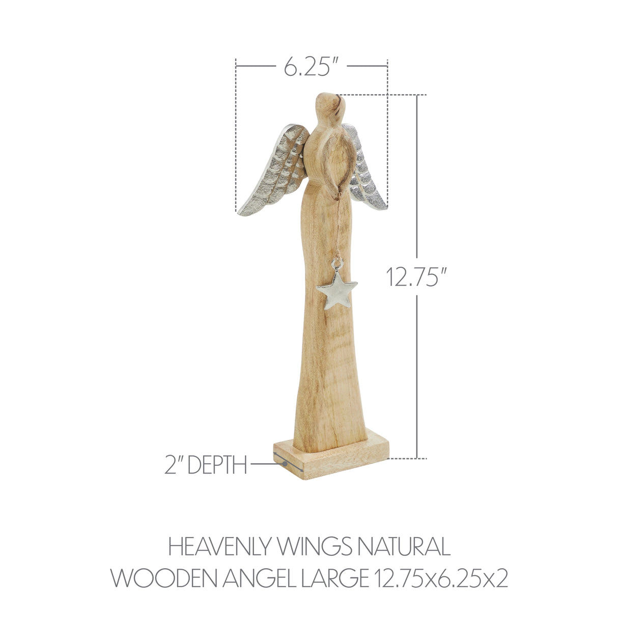 VHC Brands 2PC Heavenly Wings Natural Wooden Angel ,Small and Large