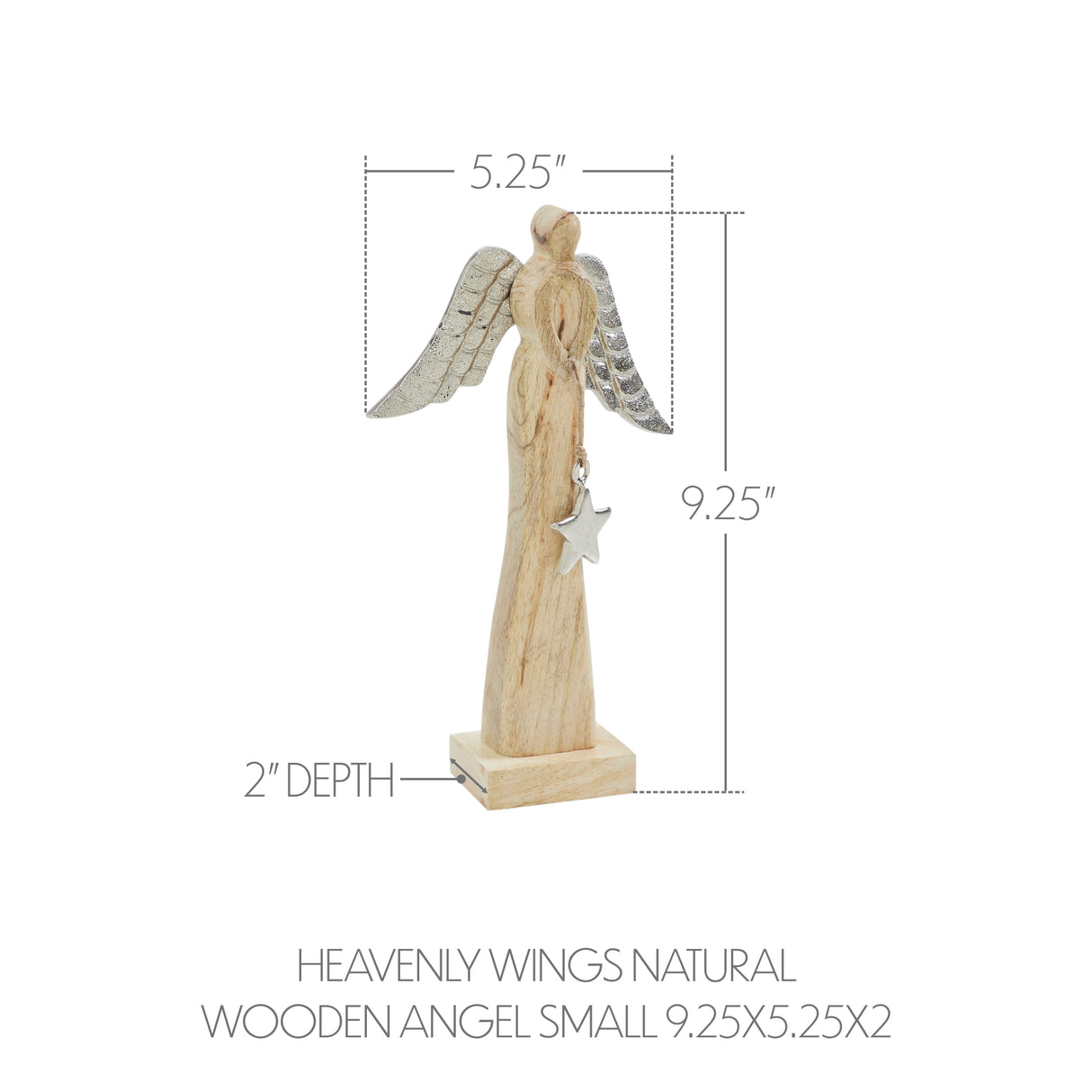 VHC Brands 2PC Heavenly Wings Natural Wooden Angel ,Small and Large