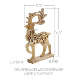 VHC Brands 2PC Ornate Prancer Wooden Reindeer ,Small and Large