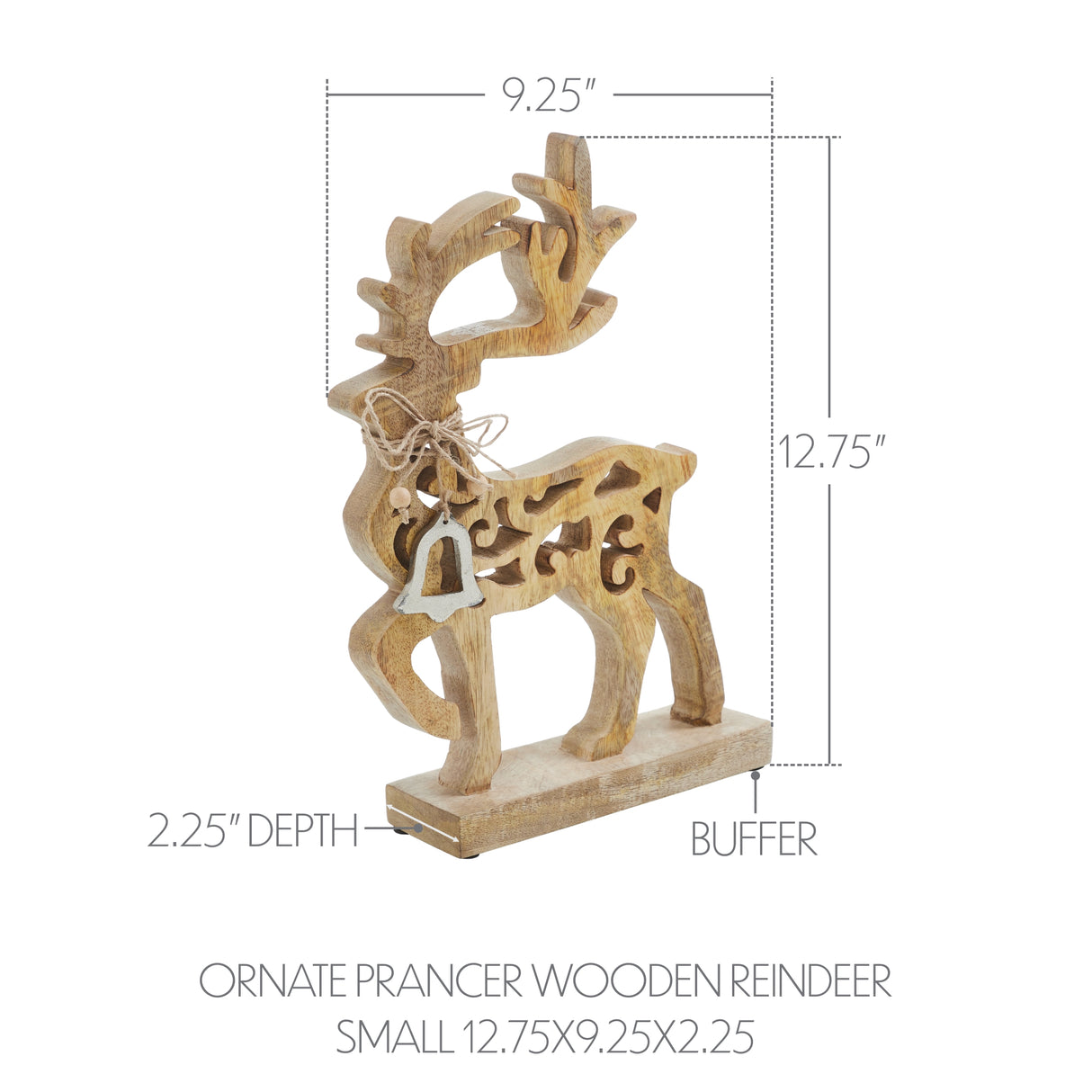 VHC Brands 2PC Ornate Prancer Wooden Reindeer ,Small and Large