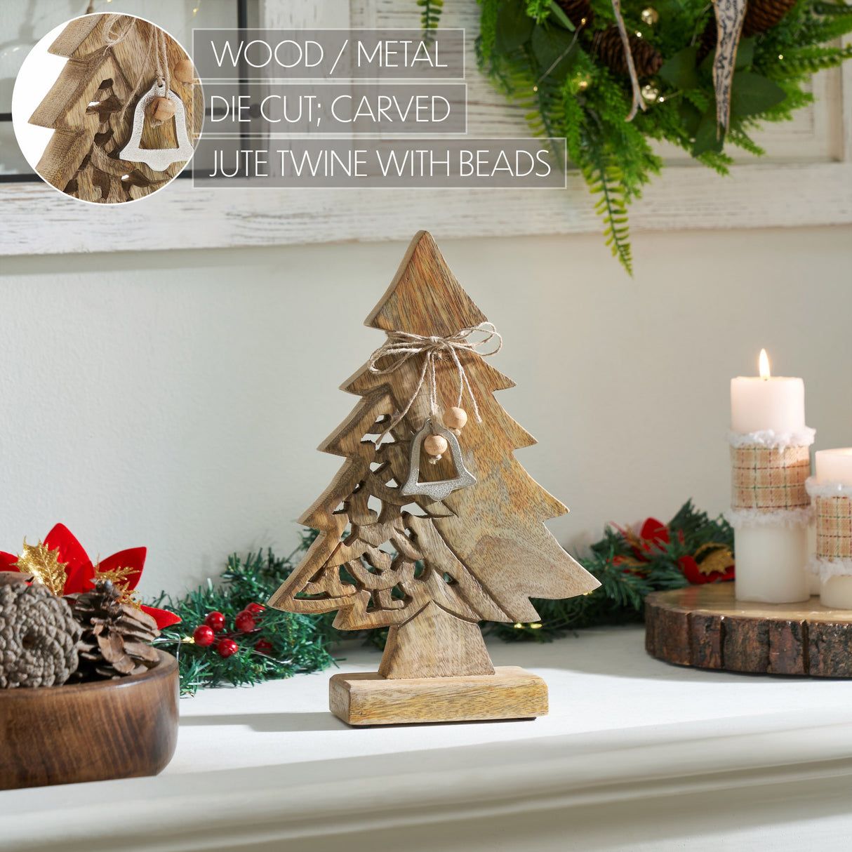 Ornate Evergreen Natural Wooden Tree 11.75x8x2.5