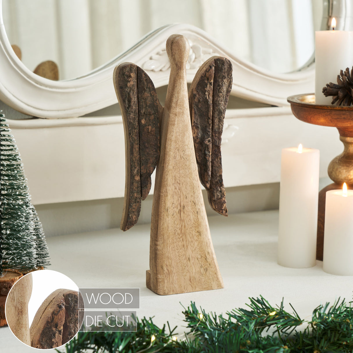 VHC Brands 2PC Natural and Dark Wooden Angel ,Small and Large