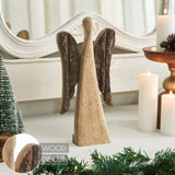 VHC Brands 2PC Natural and Dark Wooden Angel ,Small and Large