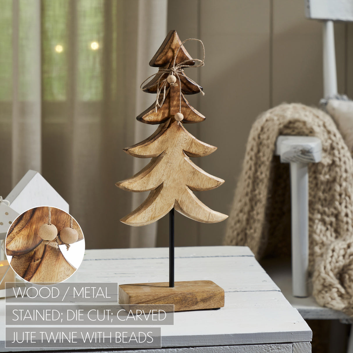 VHC Brands 2PC Two-Tone Natural Wooden Tree ,Small and Large
