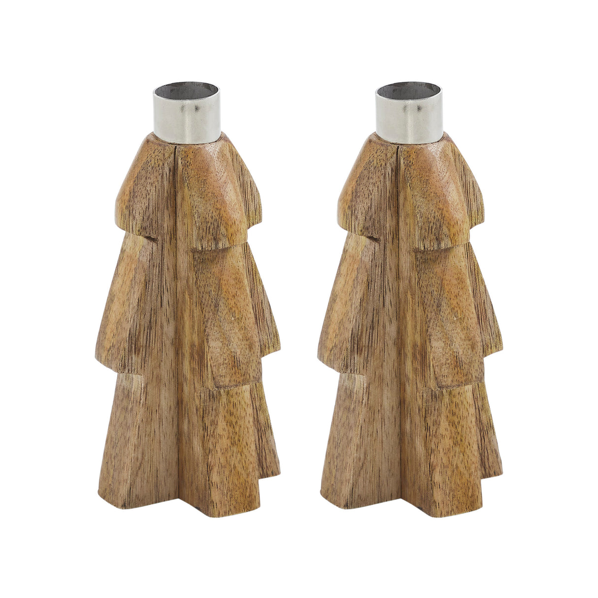 Tree Natural Wooden Taper Candle Holder Set of 2 - 6x3x3