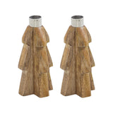 Tree Natural Wooden Taper Candle Holder Set of 2 - 6x3x3