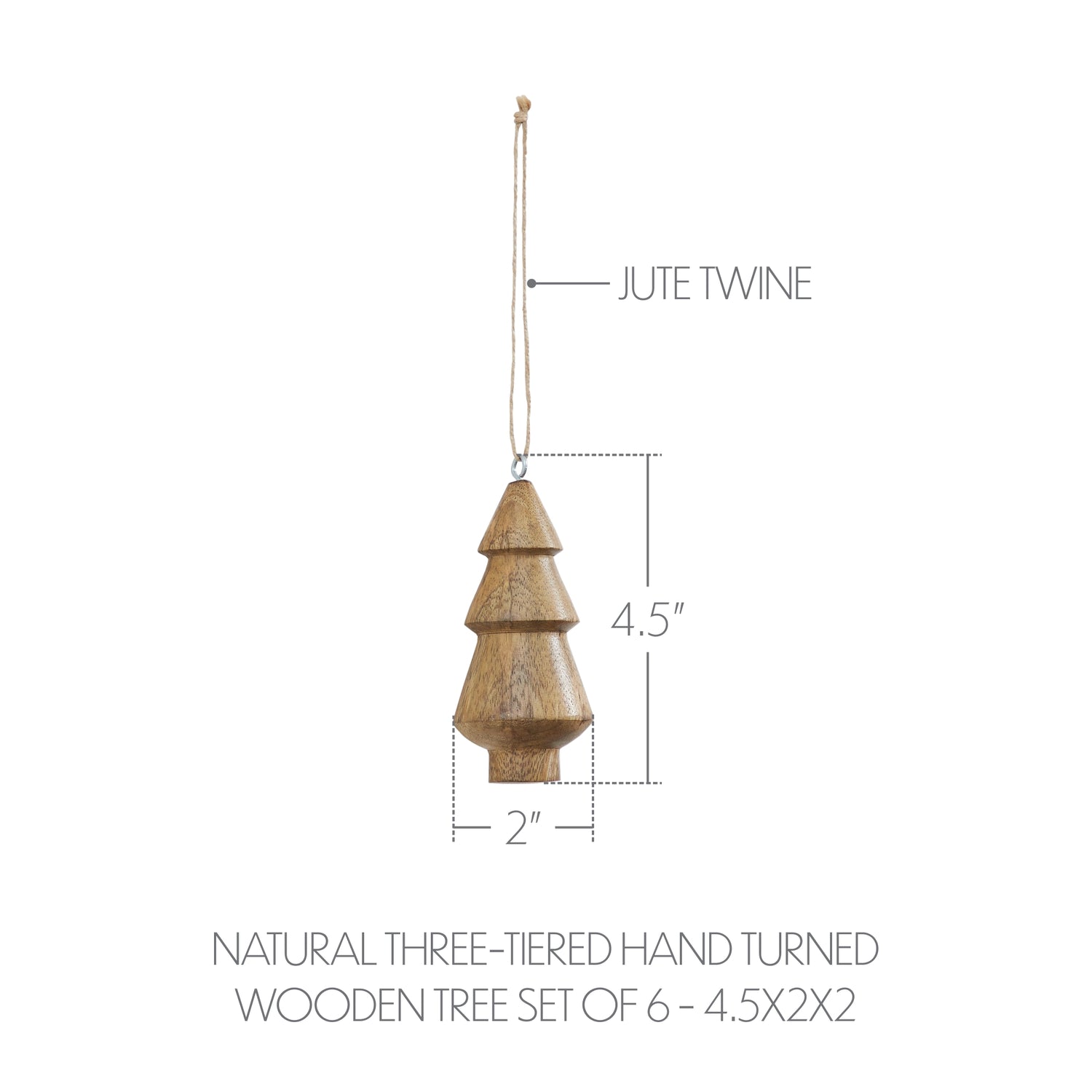 Natural Three-Tiered Hand Turned Wooden Tree 4.5x2x2 Set of 6