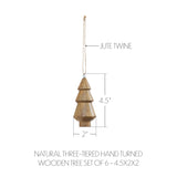 Natural Three-Tiered Hand Turned Wooden Tree 4.5x2x2 Set of 6