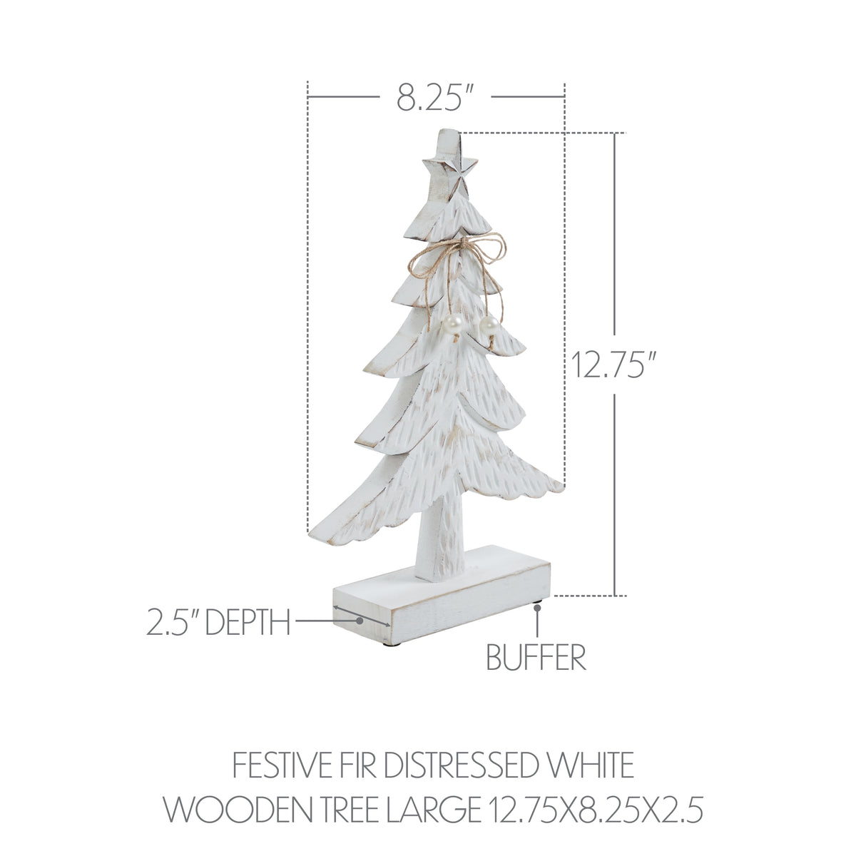 VHC Brands 2PC Festive Fir Distressed White Wooden Tree ,Small and Large